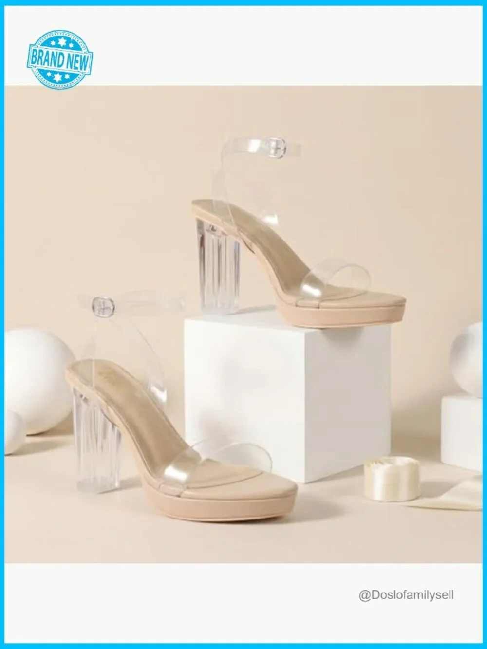 4-Inch Platform Clear High Heels Block Chunky Sandals Open Toe Ankle Strap